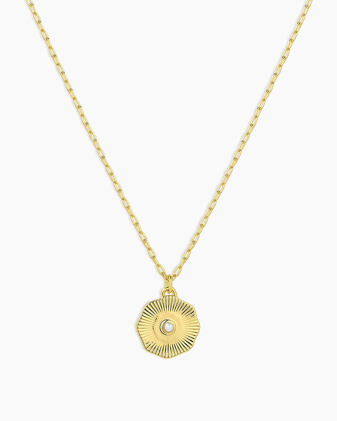 Birthstone Coin Necklace || option::18k Gold Plated, Pearl - June