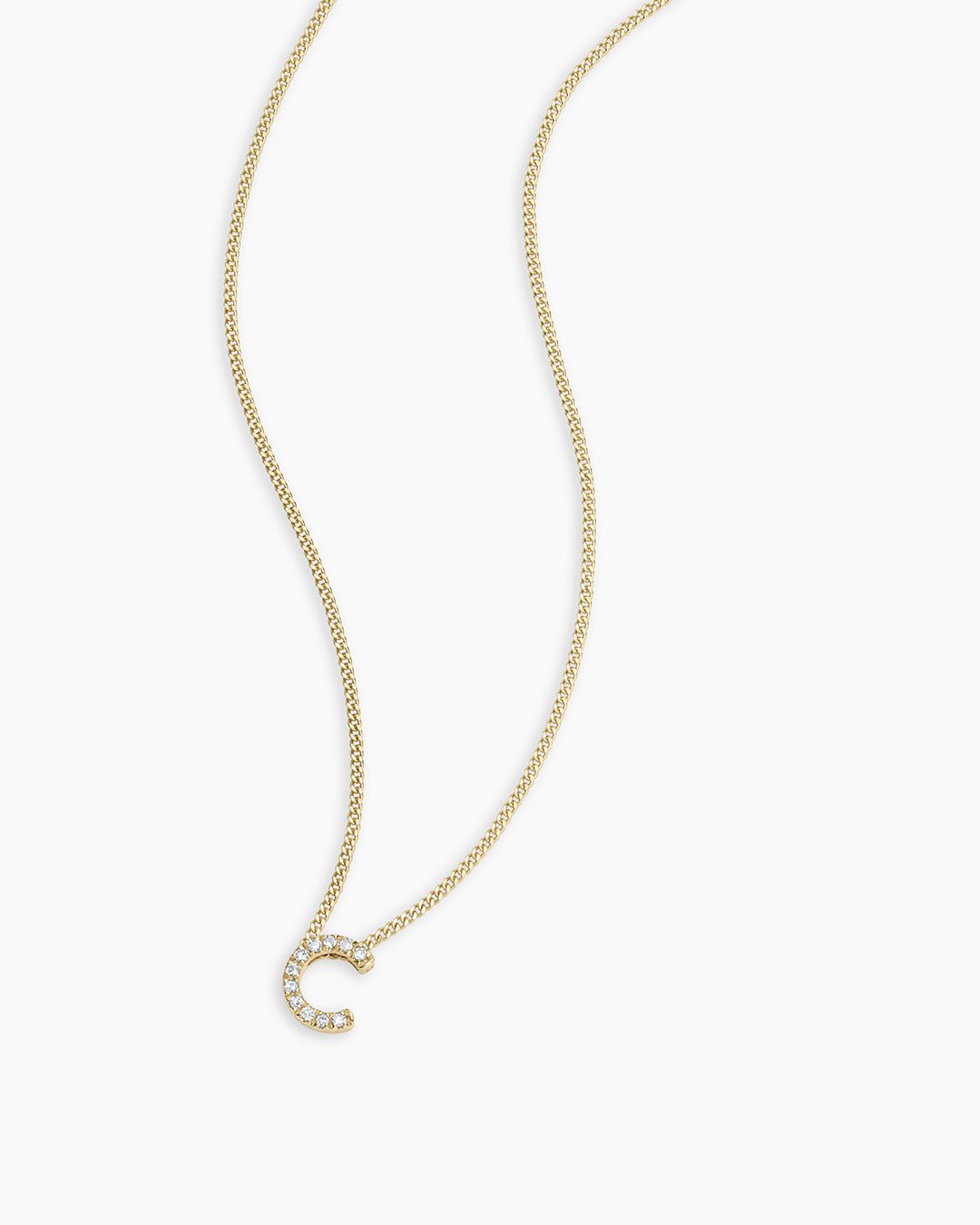 Diamond Alphabet Necklace || option::14k Solid Gold, C