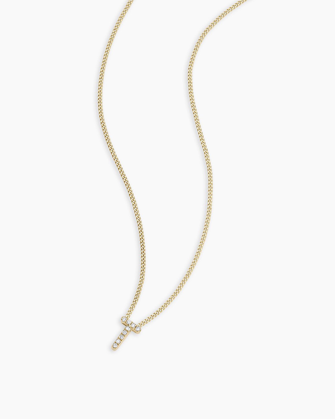 Diamond Alphabet Necklace || option::14k Solid Gold, T