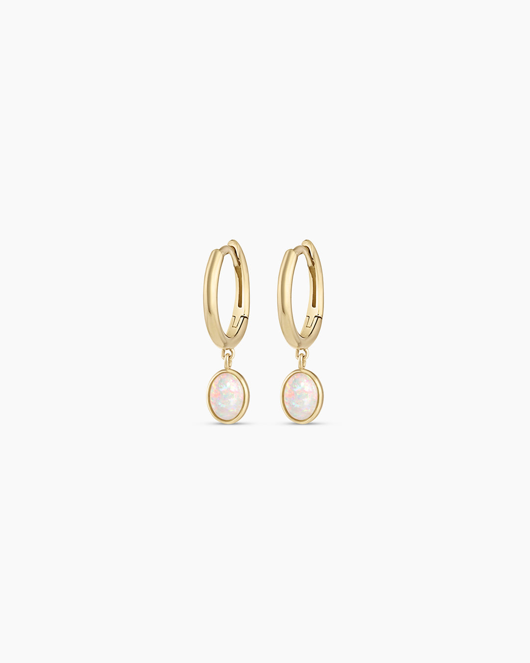 Opal Oval Charm Huggies || option::14k Solid Gold