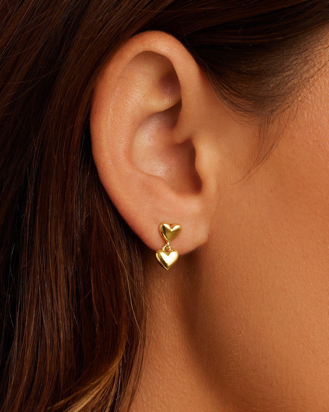 Eternity Gold Puffed Heart Drop Earrings – Gold-Plated Alloy, Women's Fashion Jewelry
