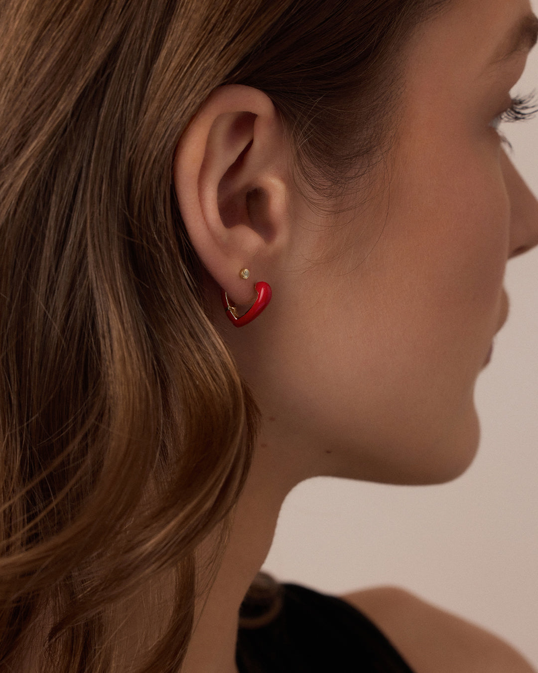 Amour Red Heart Huggies || option::18k Gold Plated