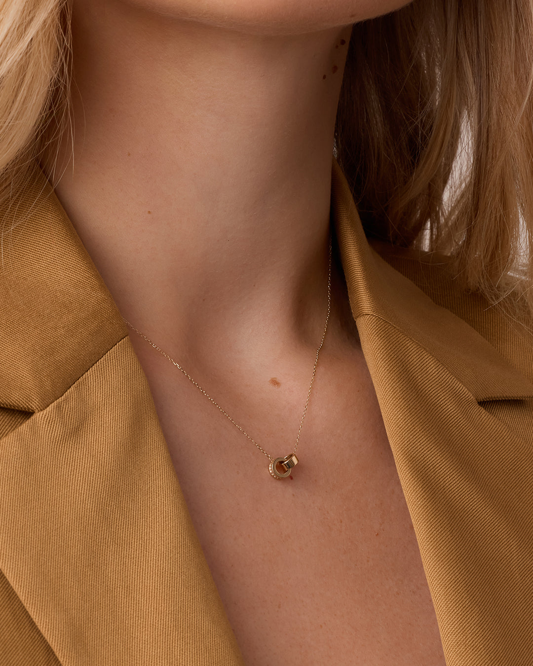 Diamond Bond Interlocking Rose Necklace || option::14k Solid Gold, Single