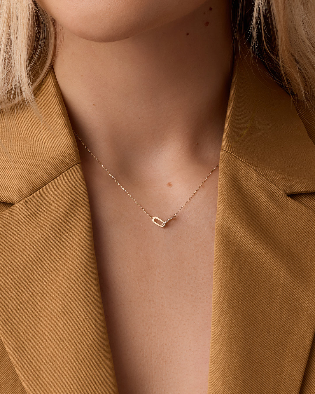 Diamond Bond Interlocking Link Necklace || option::14k Solid Gold, Single