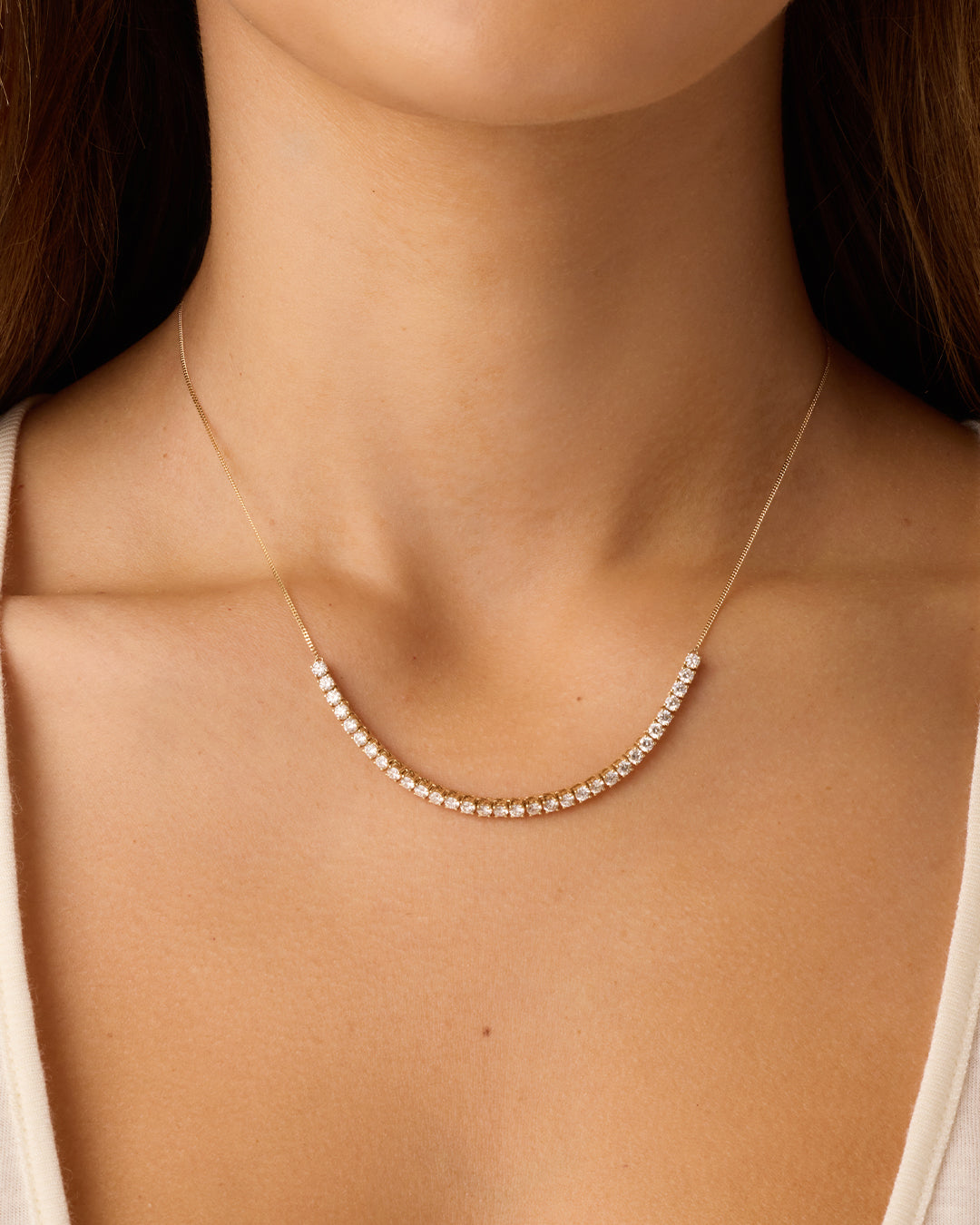 Lab Grown Diamond Tennis Row Necklace || option::14k Solid Gold