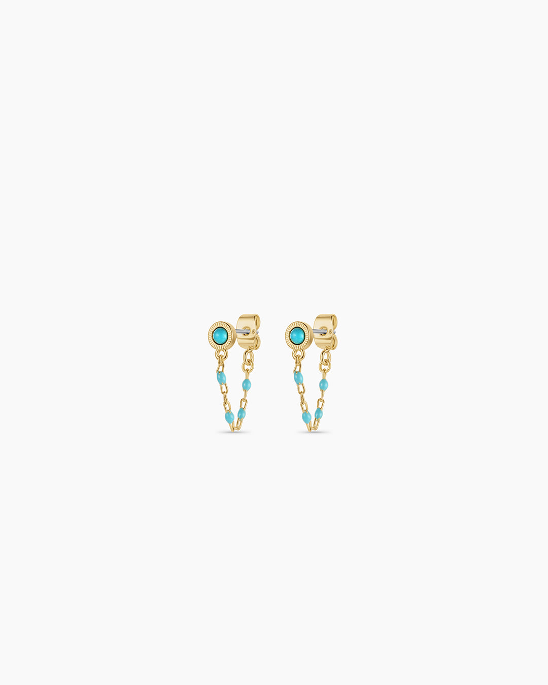 Turquoise Capri Chain Huggies || option::18k Gold Plated