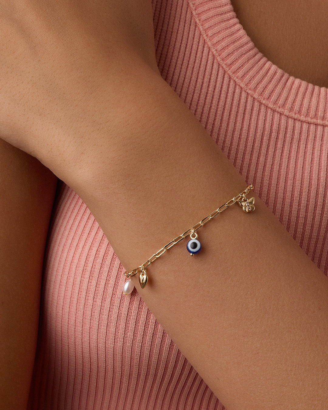 Connection Mini Charm Bracelet || option::18k Gold Plated