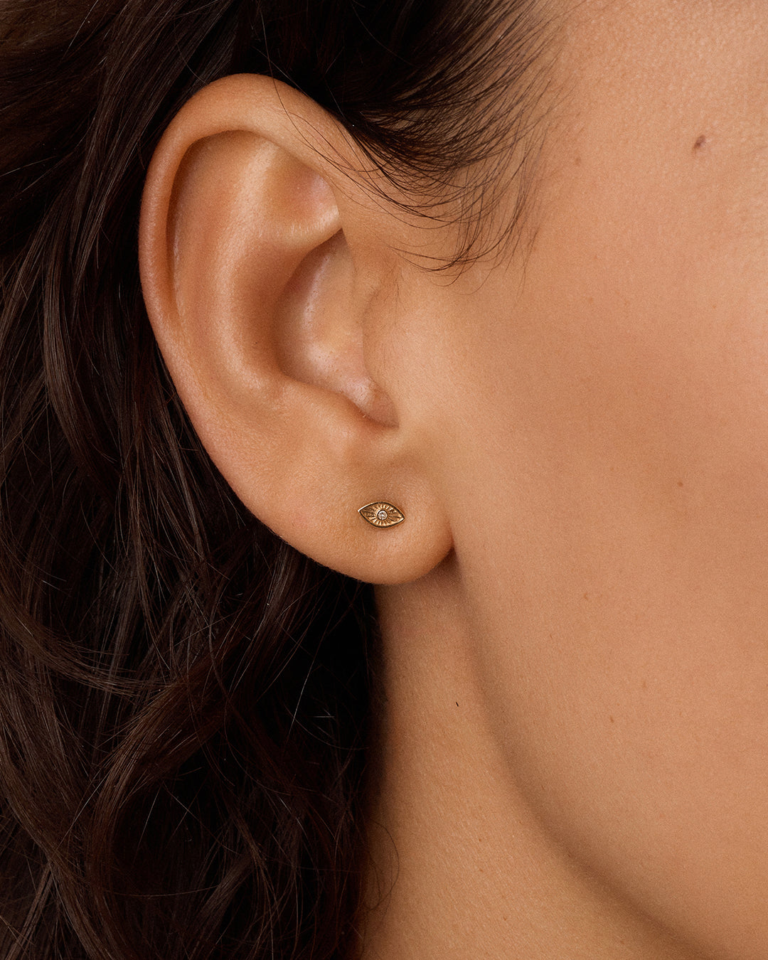 Diamond Evil Eye Flat Back Studs || option::14k Solid Gold