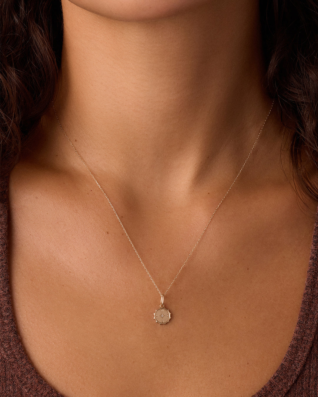 Diamond Compass Charm Necklace || option::14k Solid Gold