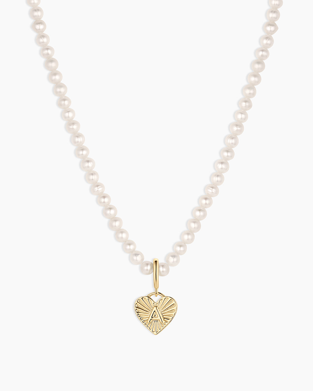 Vintage Heart Alphabet Charm Necklace - A || option::18k Gold Plated, A