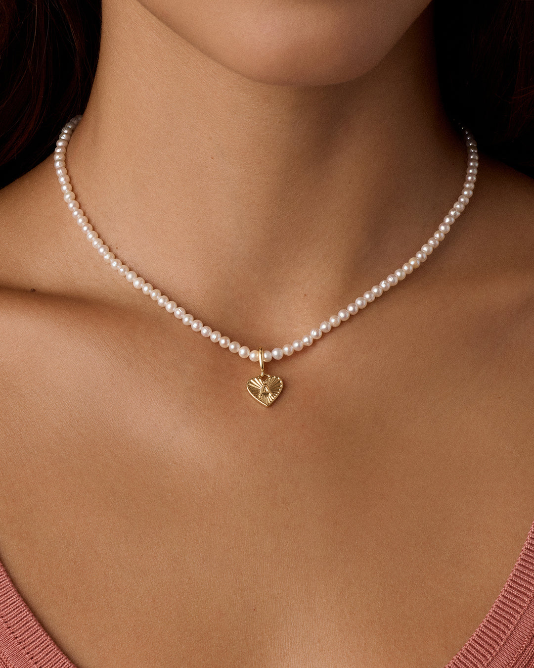 Vintage Heart Alphabet Charm Necklace - A || option::18k Gold Plated, A