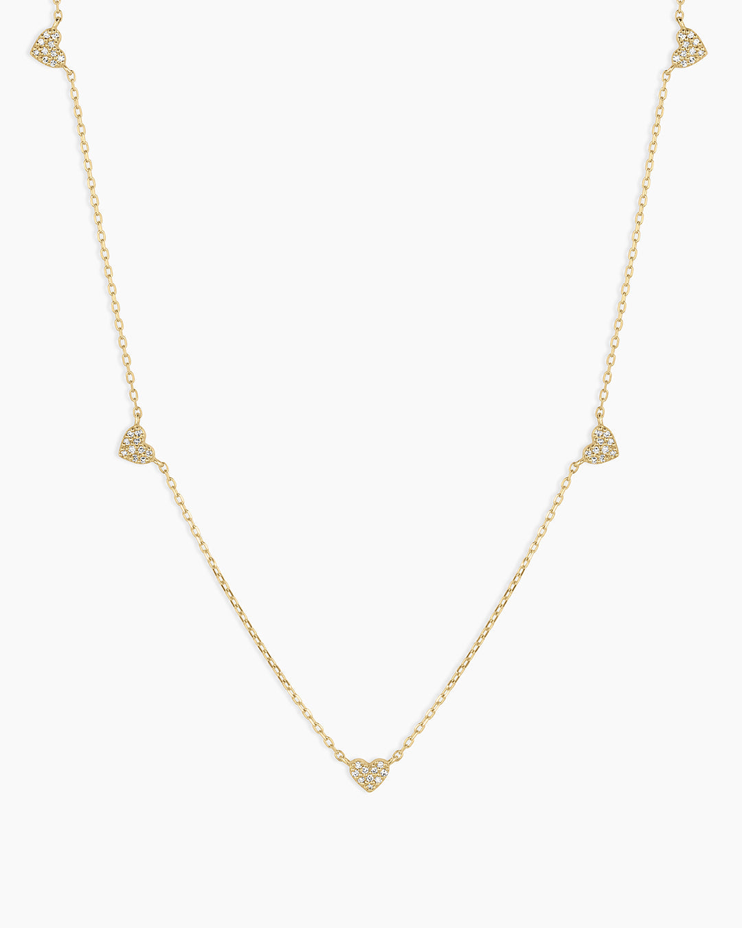 Diamond Pavé 5 Heart Necklace || option::14k Solid Gold