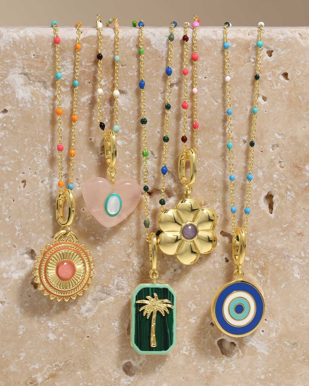gold and colorful necklaces