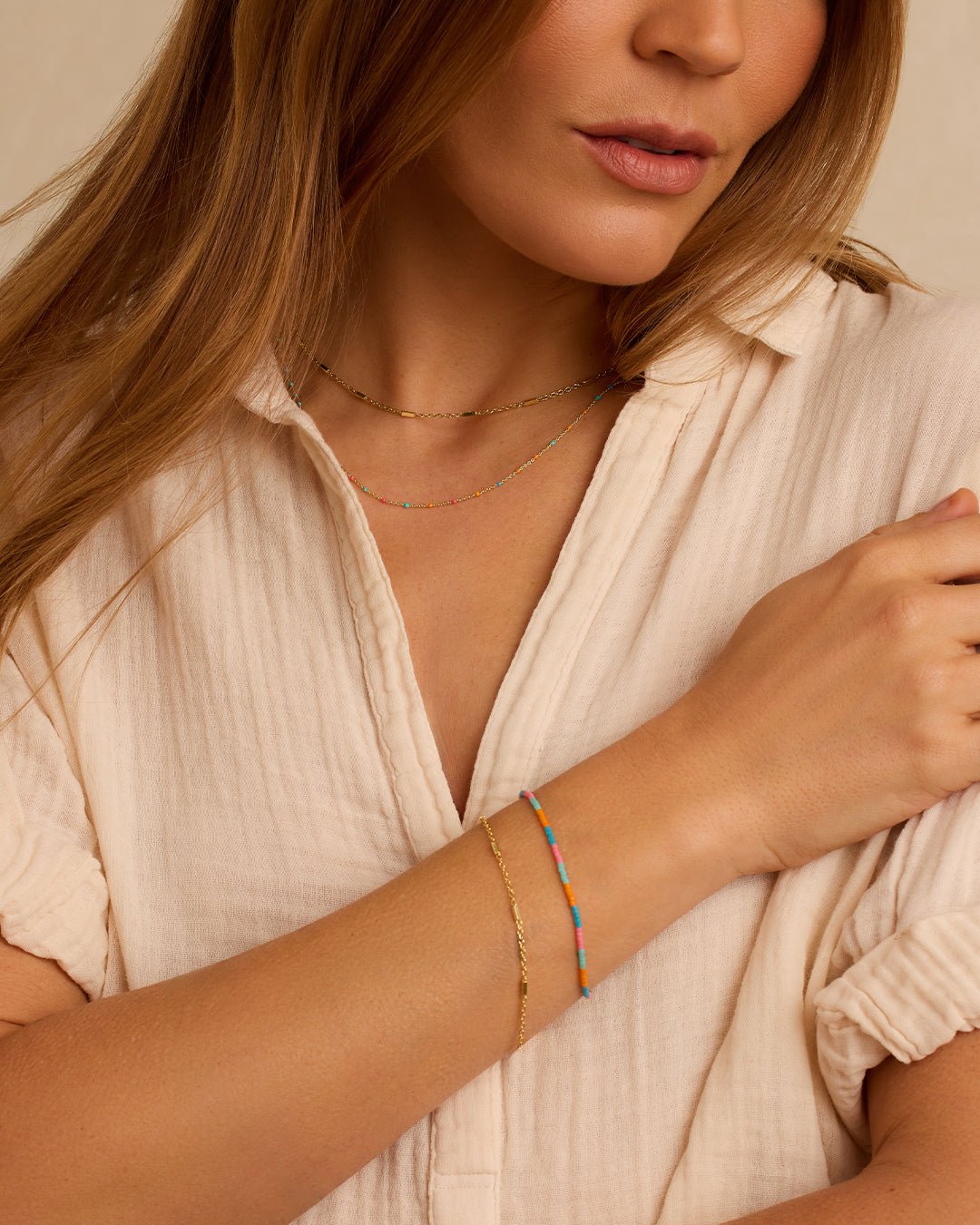 Gigi Stripe Adjustable Bracelet || option::Gold Plated, Miami