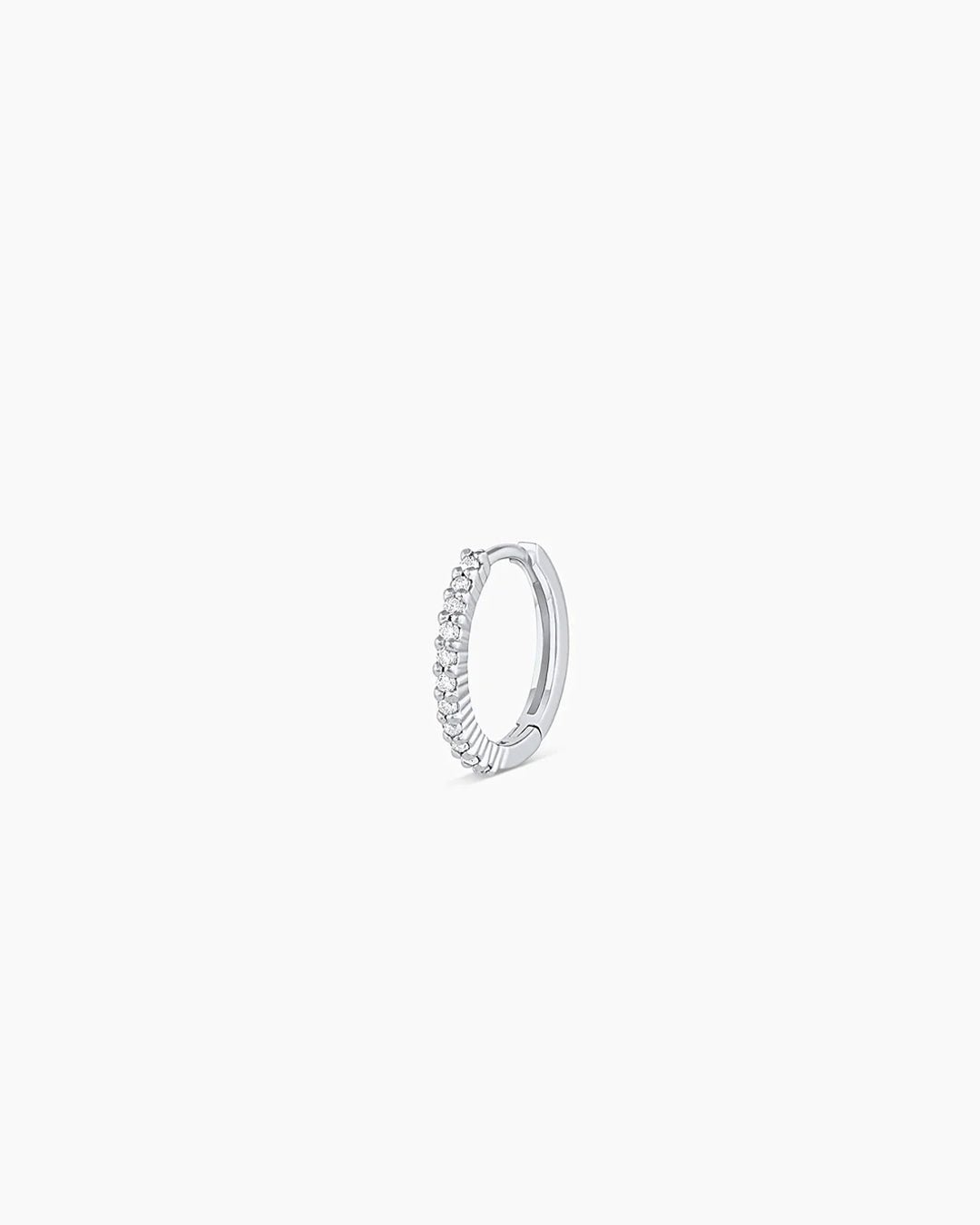 Woman wearing Classic Gold Huggie || option::14k Solid White Gold, 11mm, Single