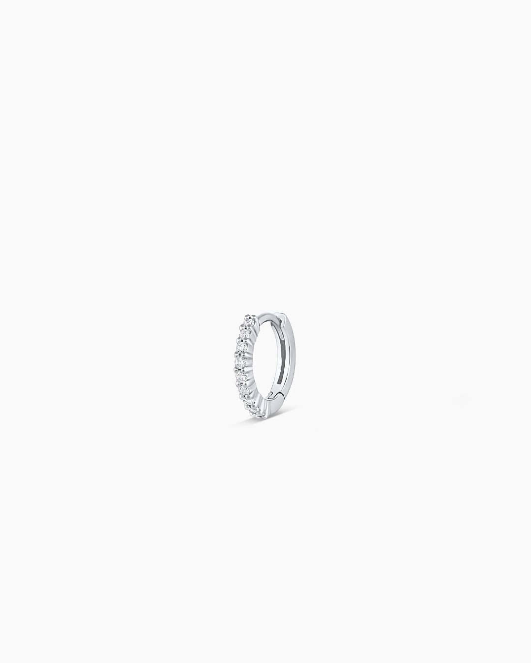 Woman wearing Classic Gold Huggie || option::14k Solid White Gold, 9mm, Single