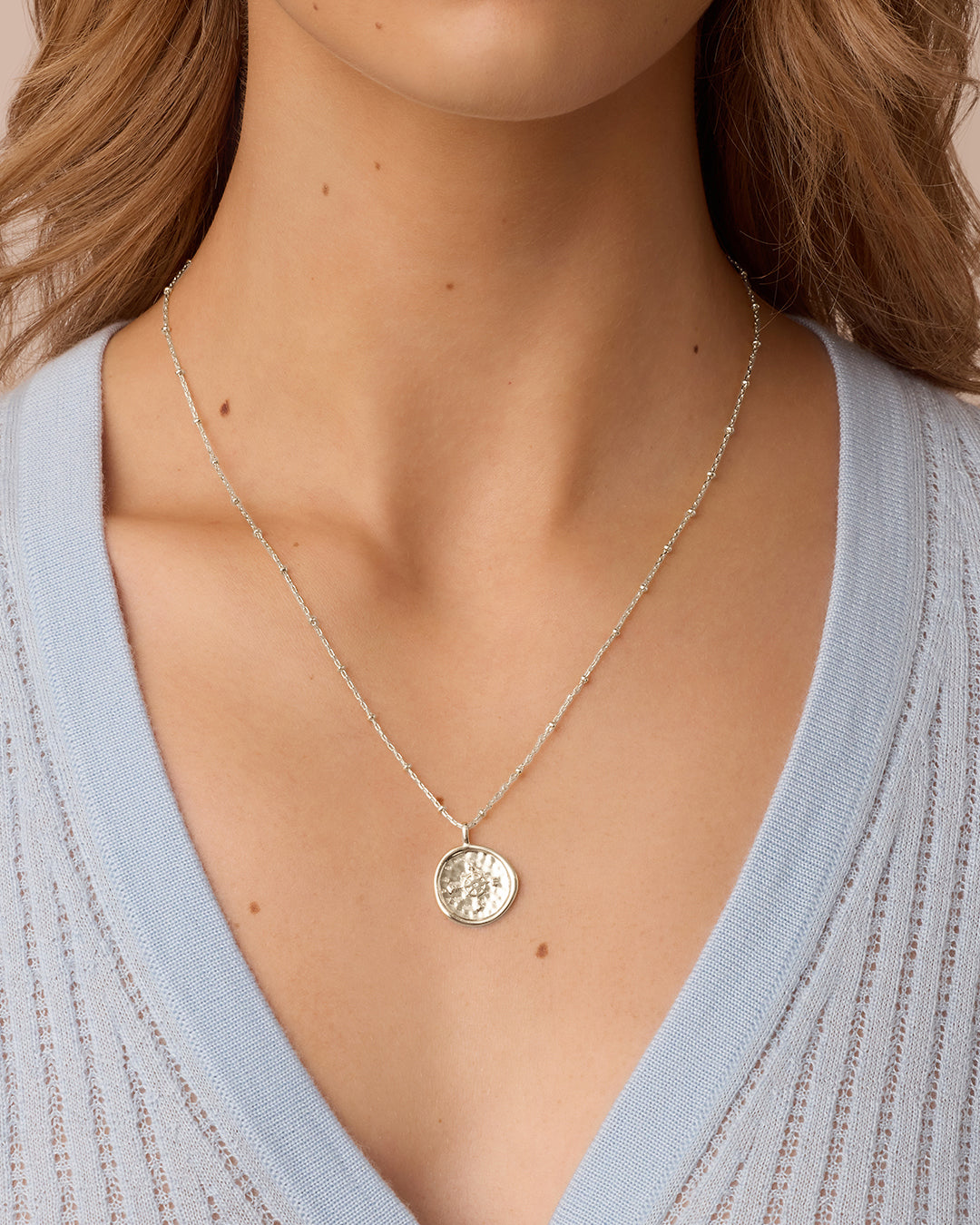 Silver Plated Coin Necklace, Compass Necklace || option::Silver Plated