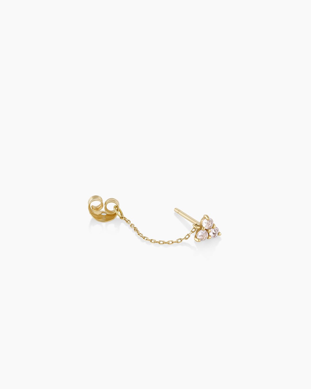 Woman wearing White Sapphire Chain Huggie || option::14k Solid Gold