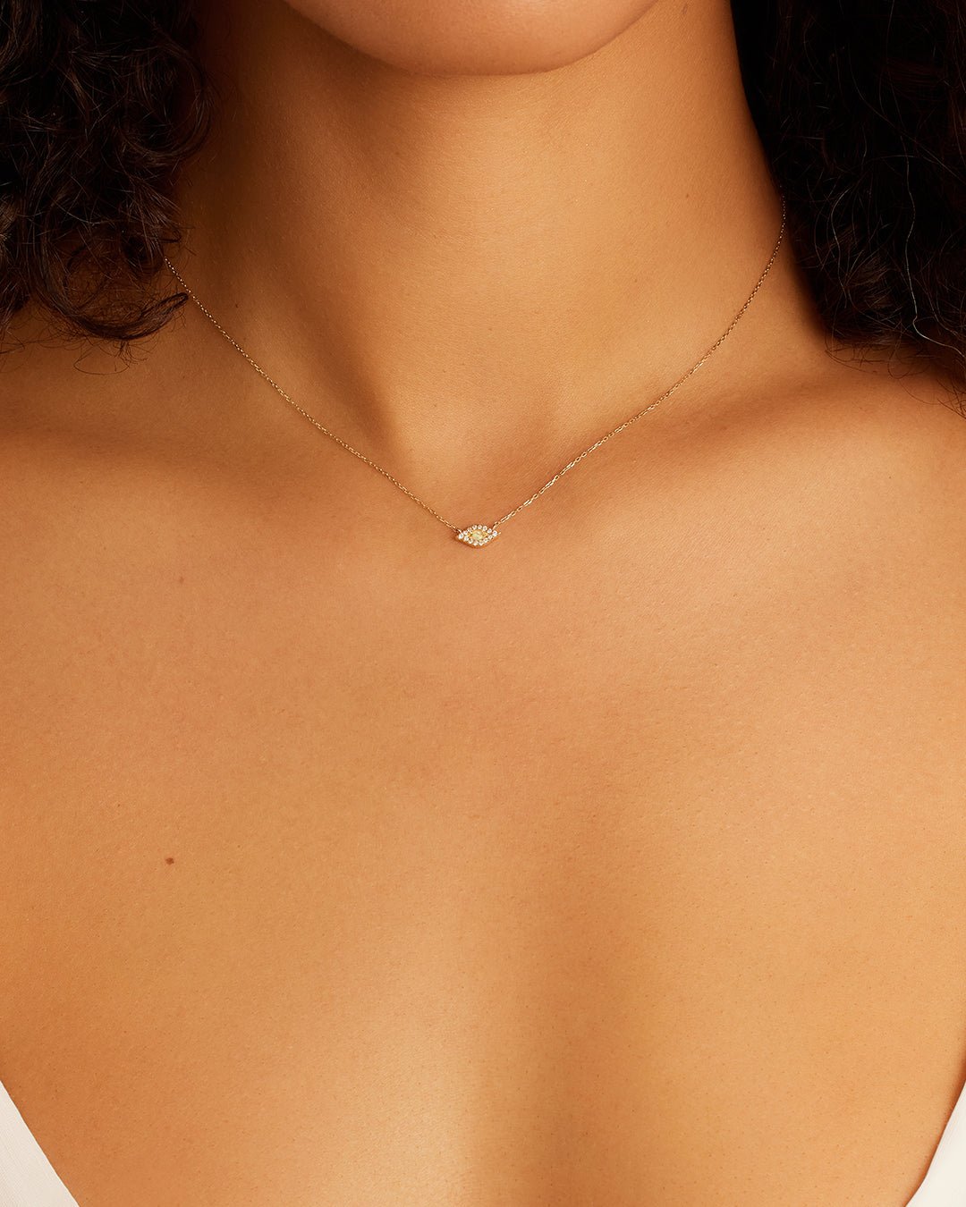 DiamondEvil Eye Necklace || option::14k Solid Gold
