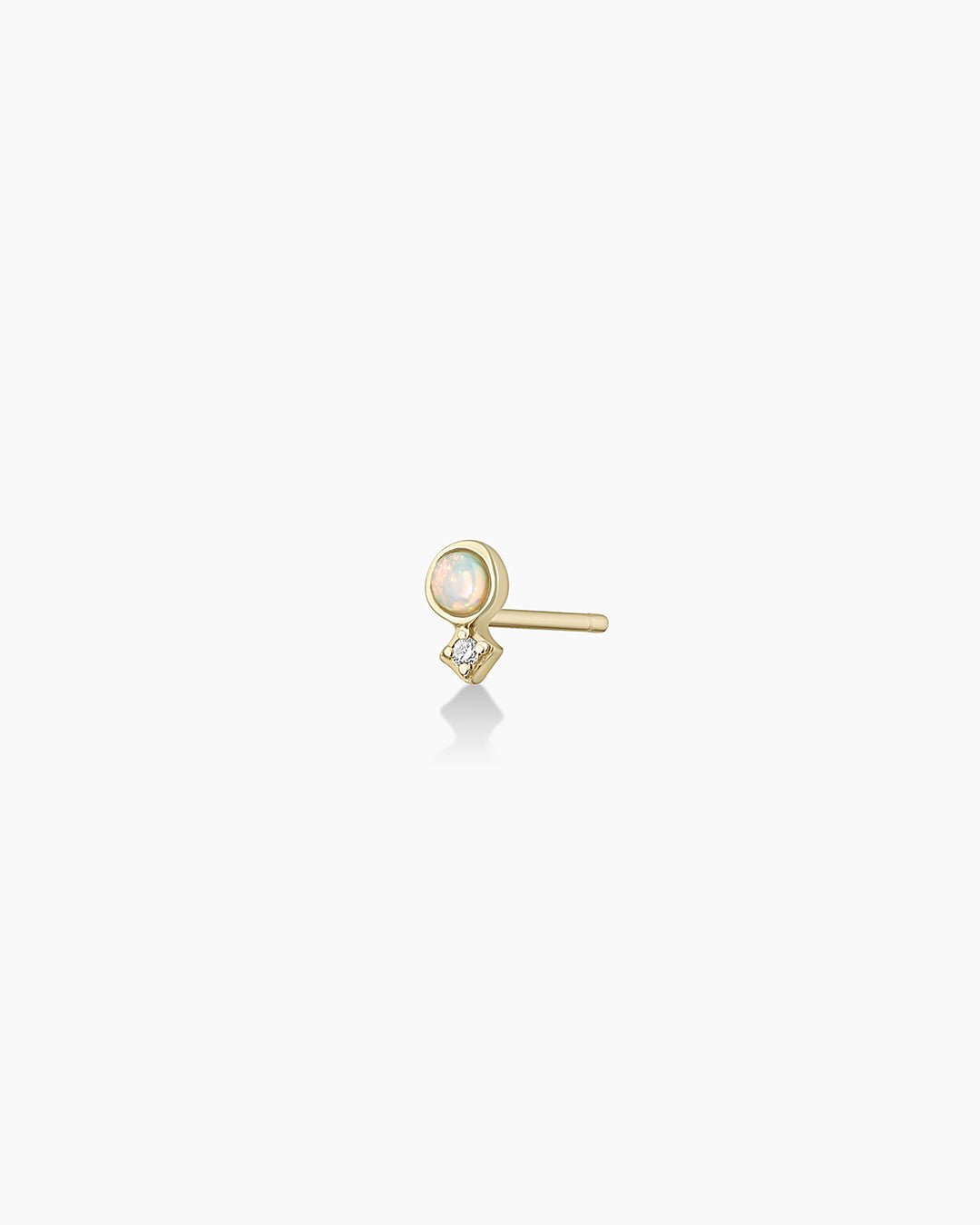 Diamond and Opal Stacked Stud || option::14k Solid Gold, Single