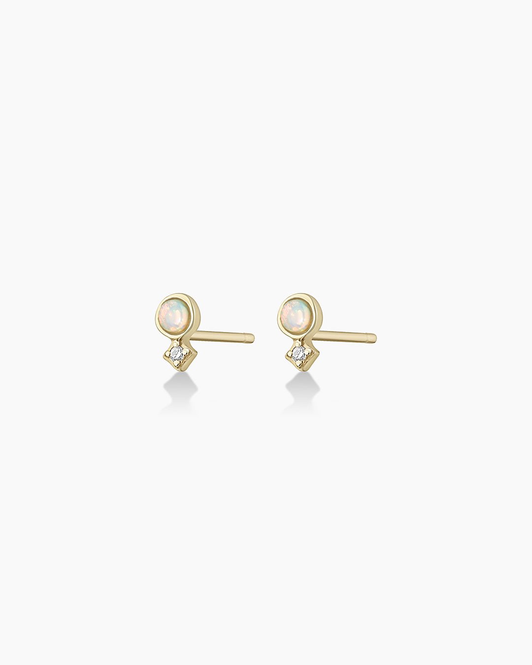 Diamond and Opal Stacked Studs || option::14k Solid Gold, Pair