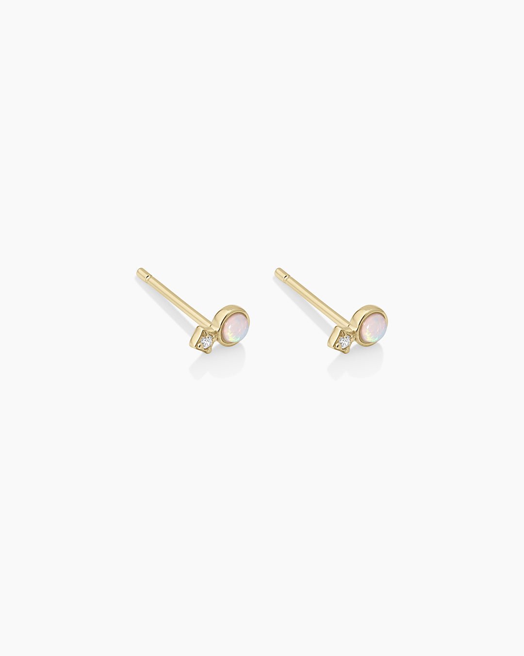 Diamond and Opal Stacked Studs || option::14k Solid Gold, Pair