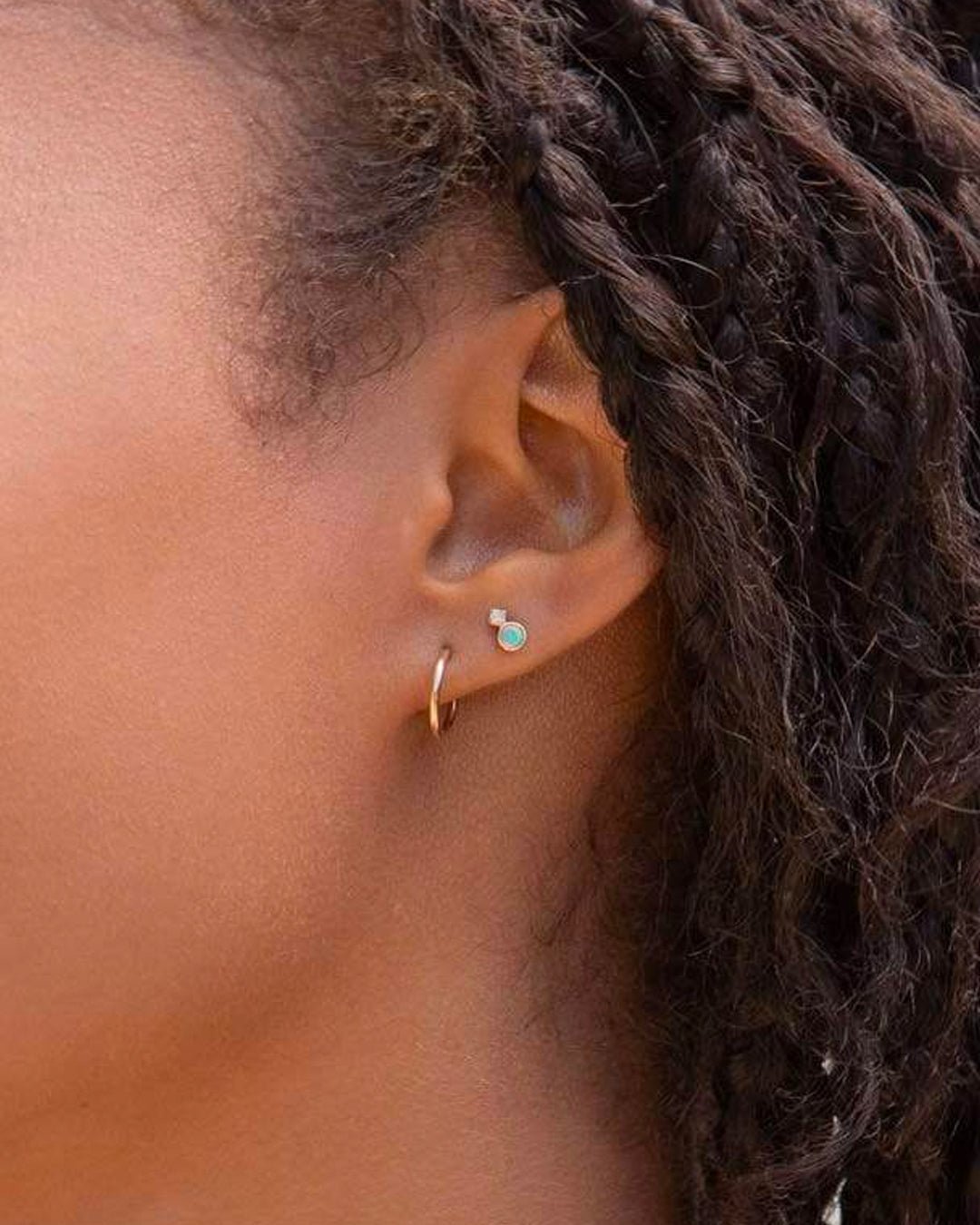 Diamond and Opal Stacked Stud || option::14k Solid Gold, Pair