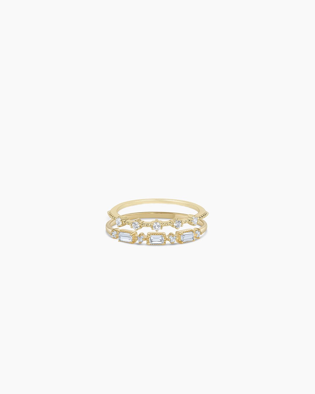Diamond and White Topaz Ring set || option::14k Solid Gold
