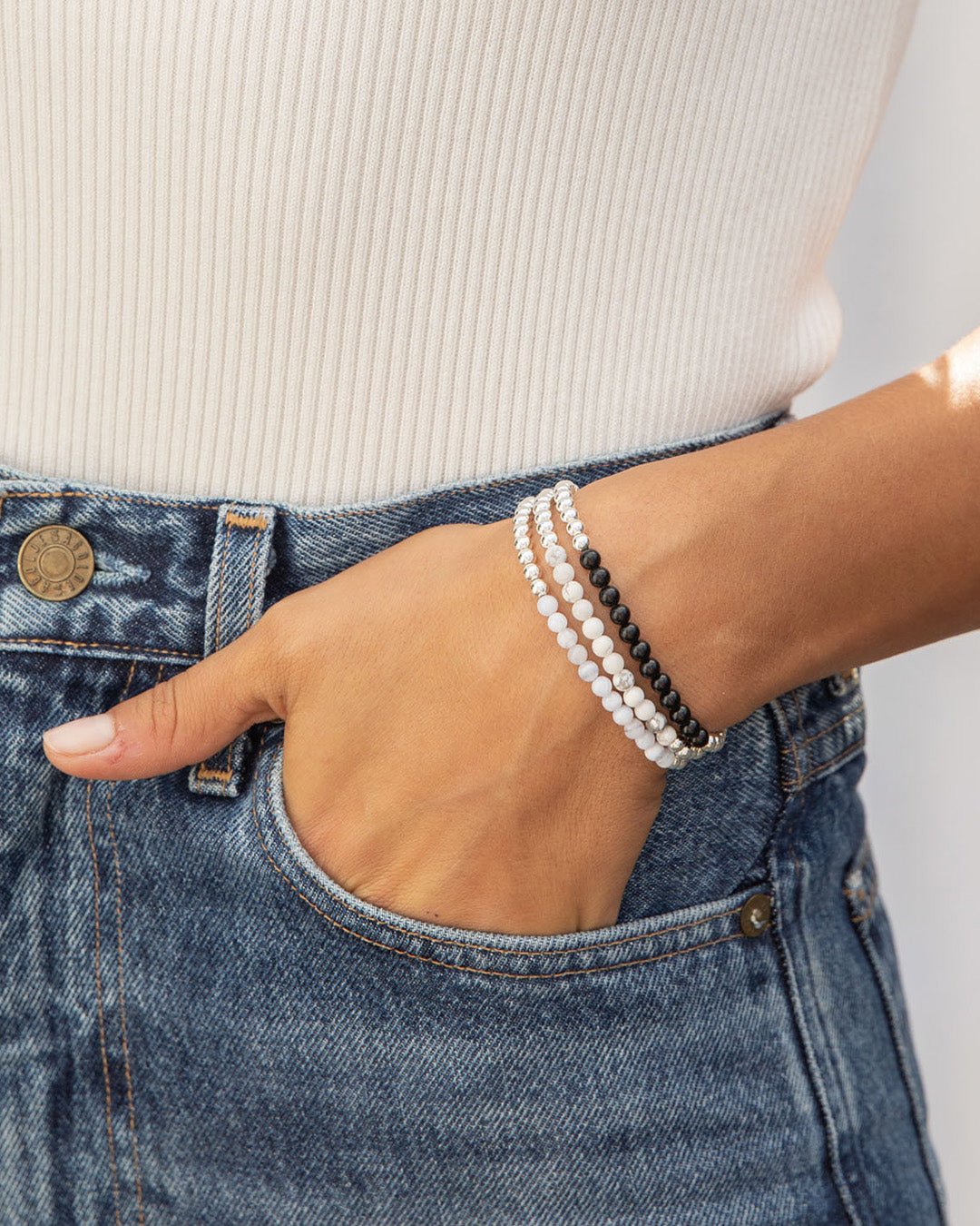 Power Gemstone Aura Bracelet for Calming || option::Silver Plated, Howlite