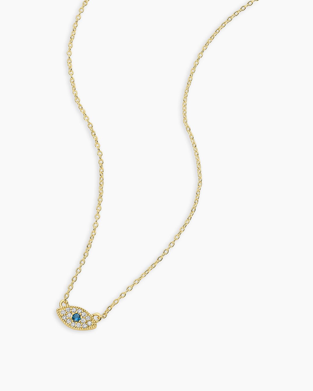 White CZ / London Blue Nanogem Evil Eye Charm Necklace necklace for protection || option:: Gold Plated