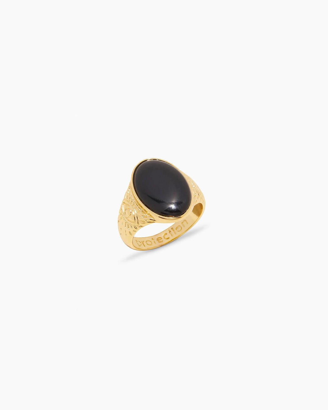 Power Gemstone Mantra Ring for Protection || option::Gold Plated, Black Onyx