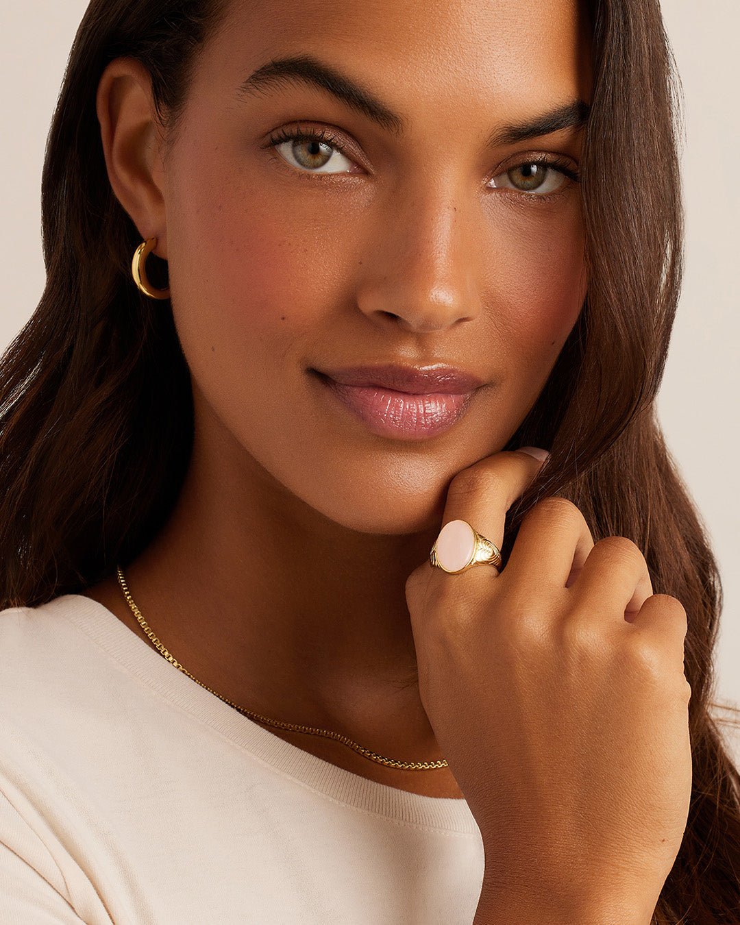 Power Gemstone Mantra Ring for Love || option::Gold Plated, Rose Quartz
