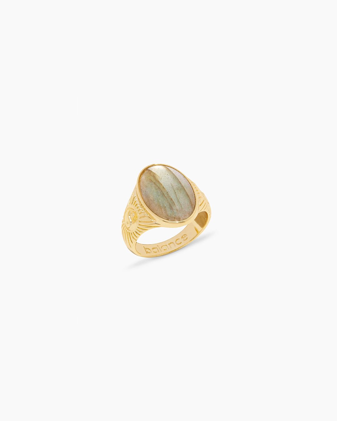 Power Gemstone Mantra Ring for Balance || option::Gold Plated, Labradorite