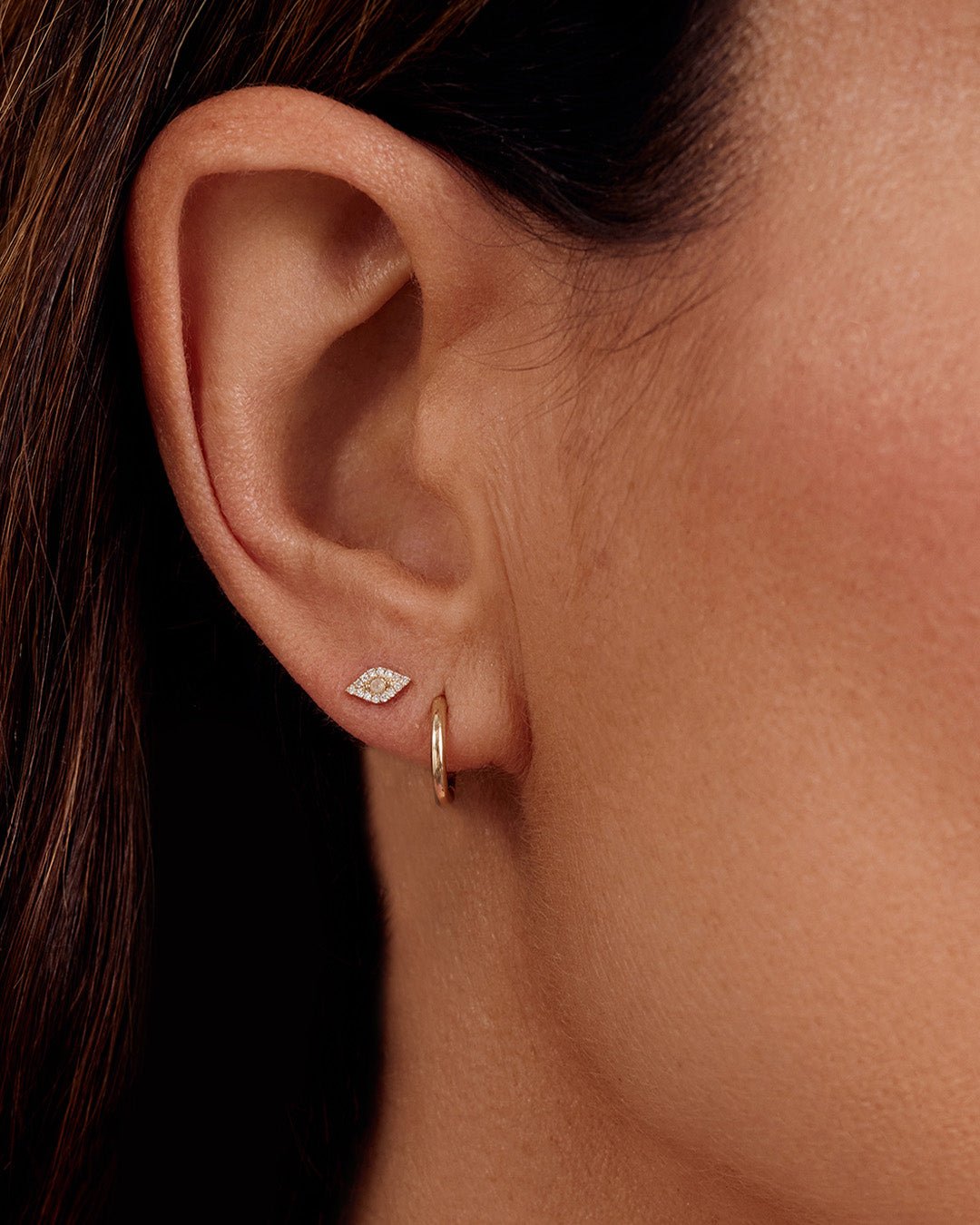 DiamondEvil Eye StudsDiamond and Opal earrings || option::14k Solid Gold, Single