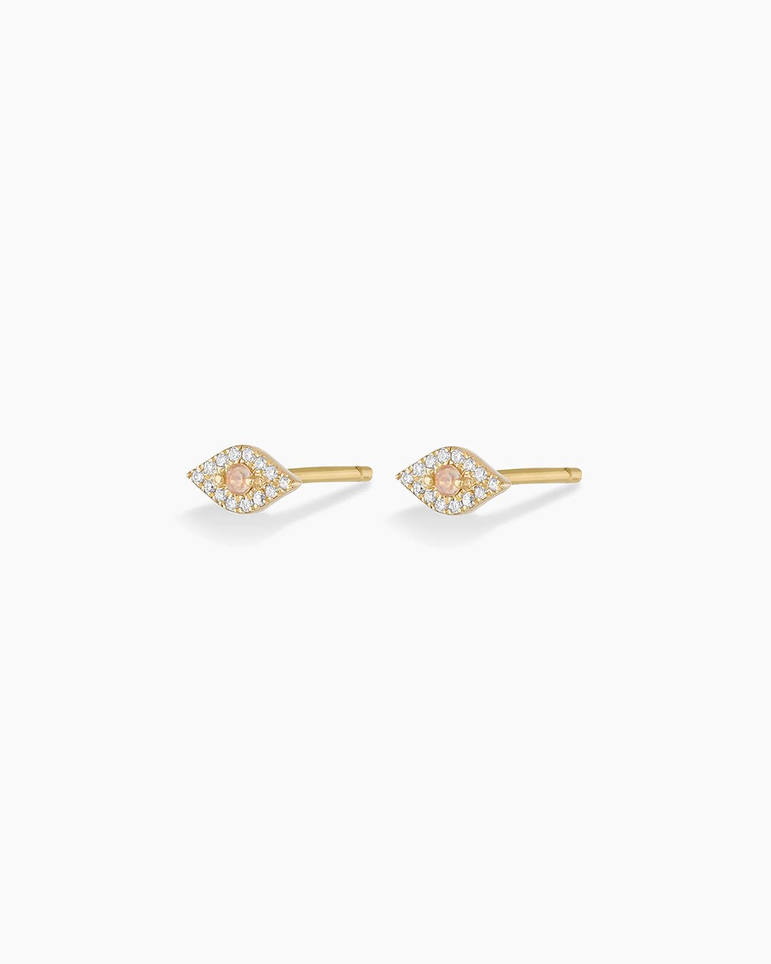 DiamondEvil Eye StudsDiamond and Opal earrings || option::14k Solid Gold, Pair