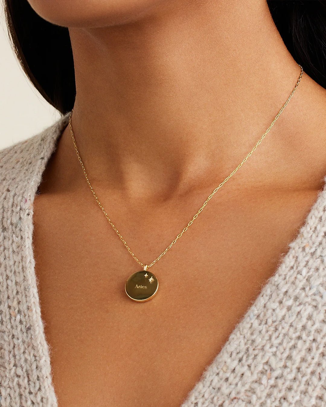 Zodiac Necklace - Aries,  Astrology Coin Necklace,  Aries Necklace   || option::Gold Plated, Aries