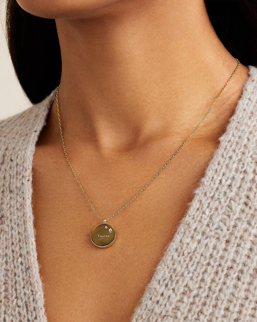 Zodiac Necklace - Taurus,  Astrology Coin Necklace,  Taurus Necklace   || option::Gold Plated, Taurus