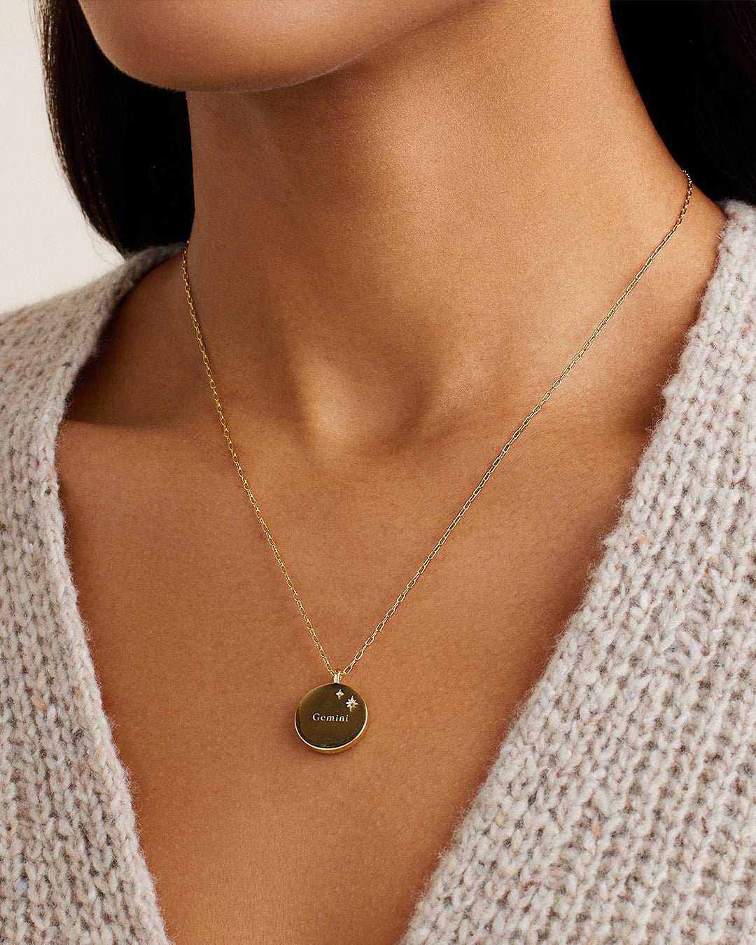 Zodiac Necklace - Gemini,  Astrology Coin Necklace,  Gemini Necklace   || option::Gold Plated, Gemini