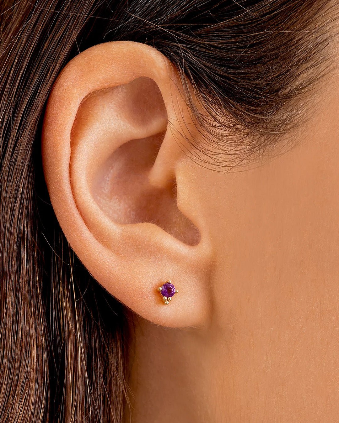 14k gold | gorjana jewelry | Amethyst Trinity Stud | purple stud earring | birthstone earring | February birthstone