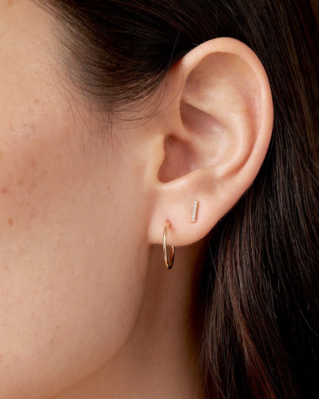 Diamond Bar Stud || option::14k Solid Gold, Pair