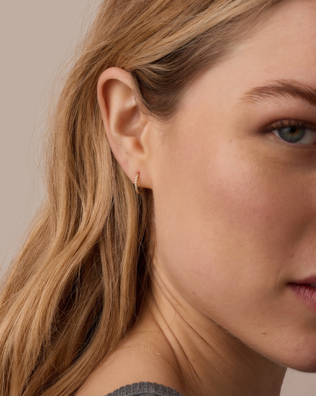 Diamond Pave 11 mm Huggie || option::14k Solid Gold, 11mm