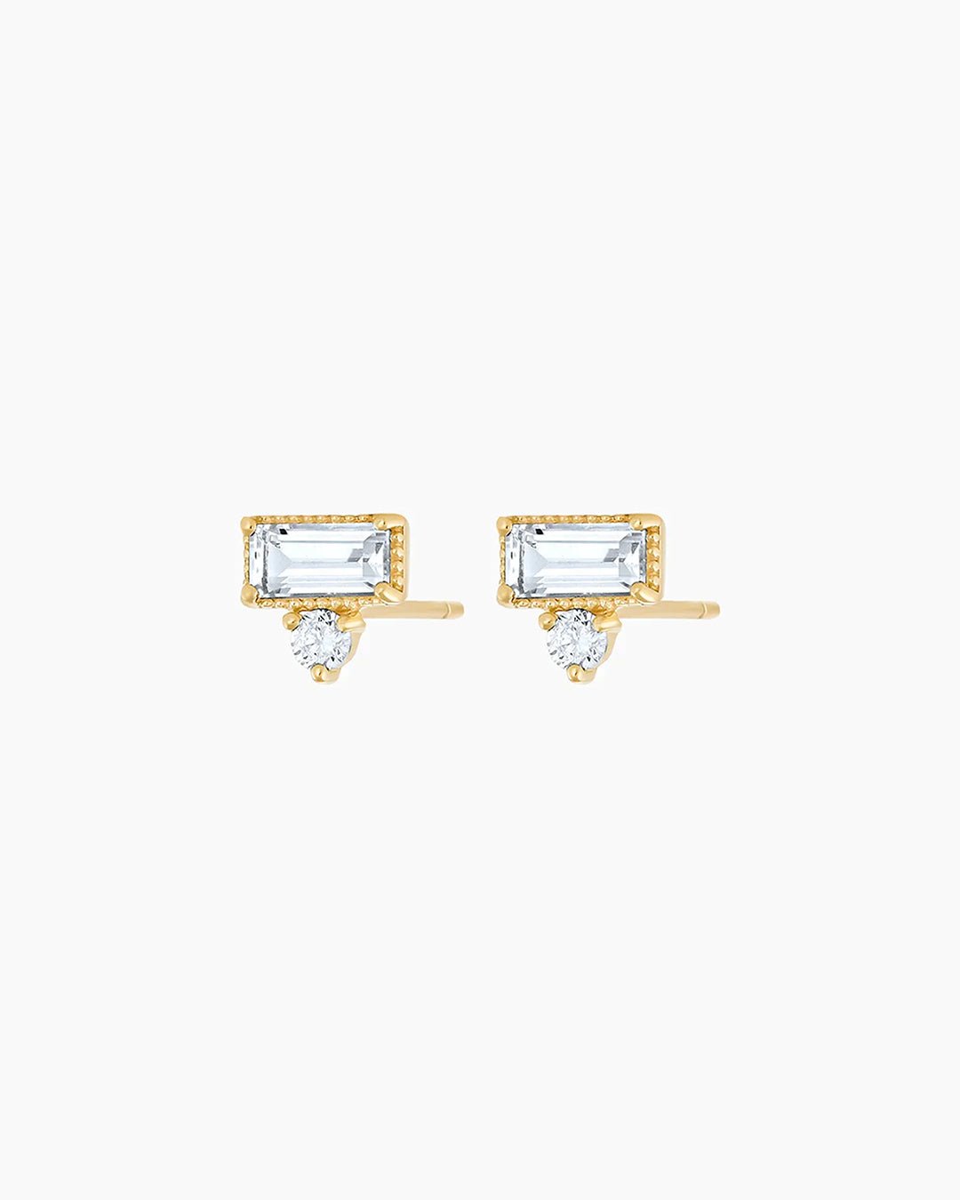 Diamond and Topaz Baguette Stud || option::14k Solid Gold