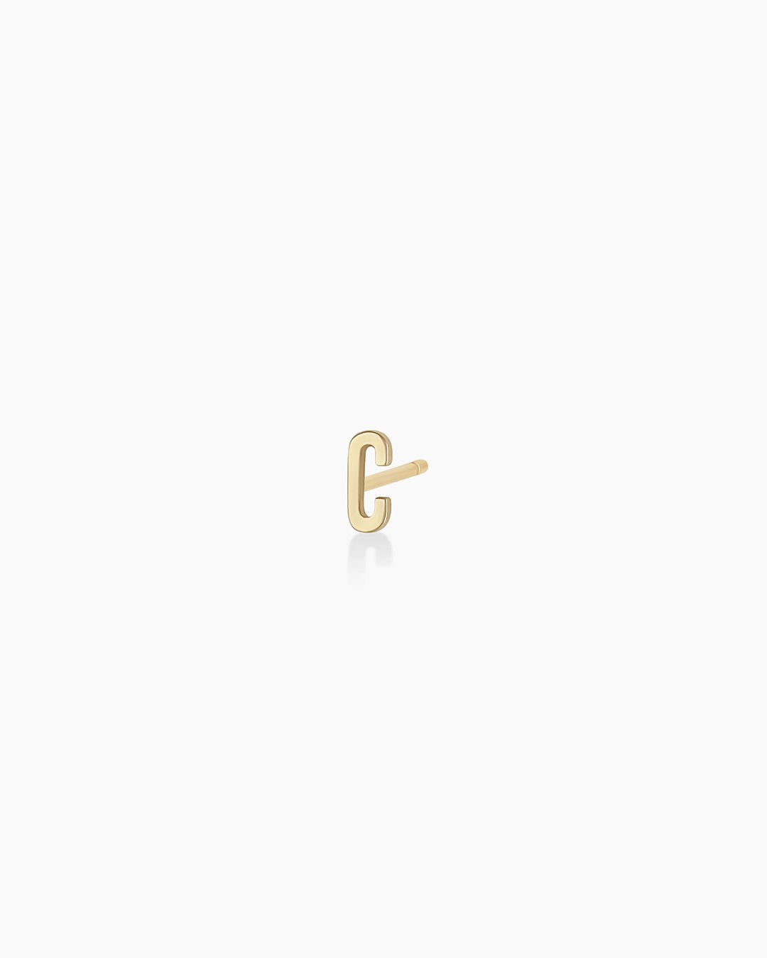 Woman wearing alphabet earring stud || option::14k Solid Gold, C, Single