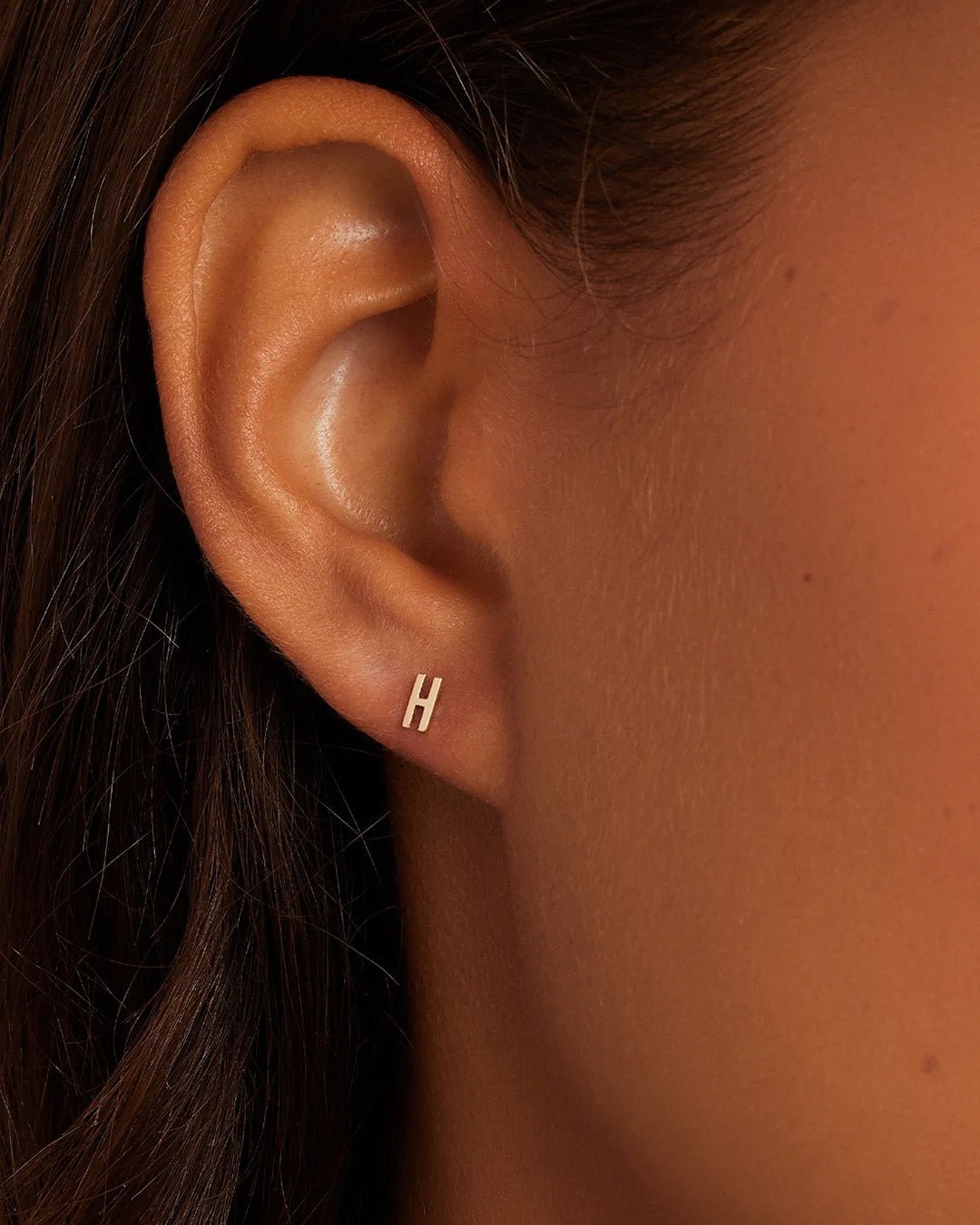 Alphabet earring stud || option::14k Solid Gold, H, Pair