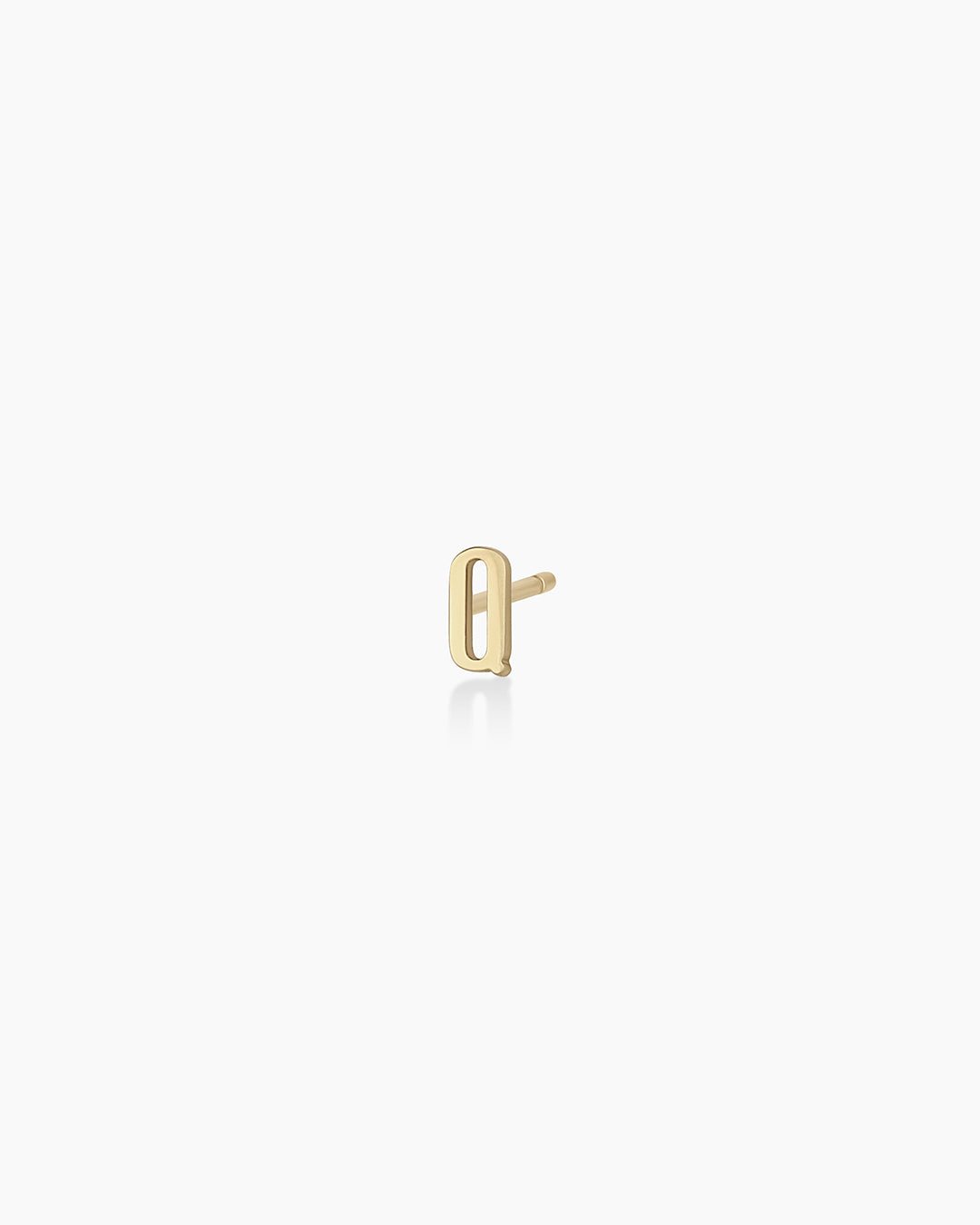 Woman wearing alphabet earring stud || option::14k Solid Gold, Q, Single