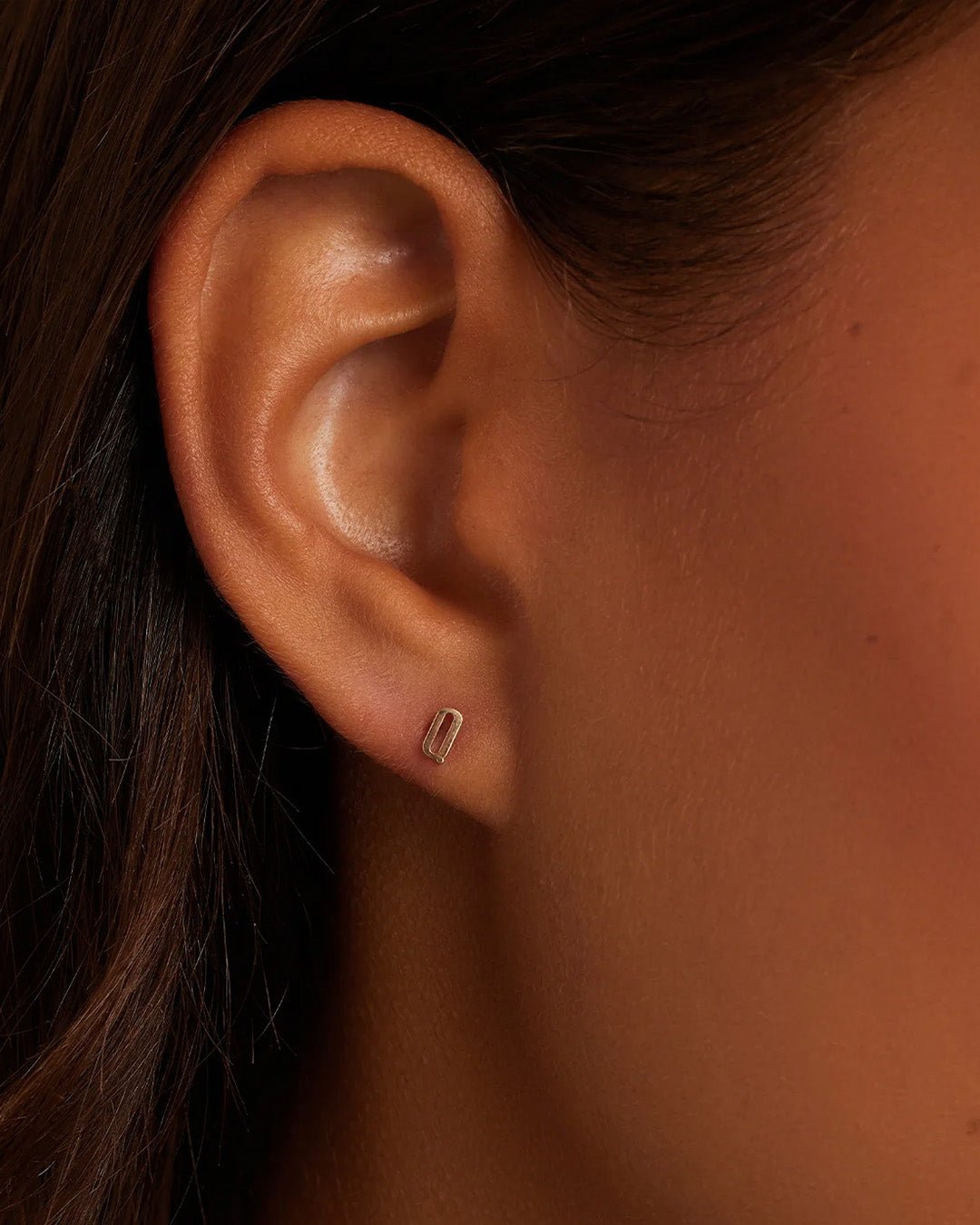 Alphabet earring stud || option::14k Solid Gold, Q, Pair
