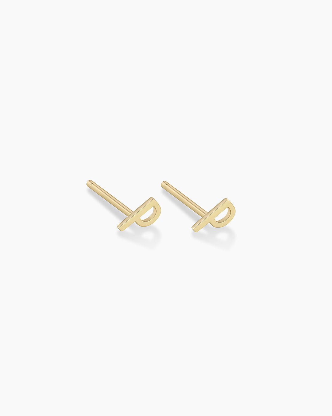Alphabet earring stud || option::14k Solid Gold, P, Pair