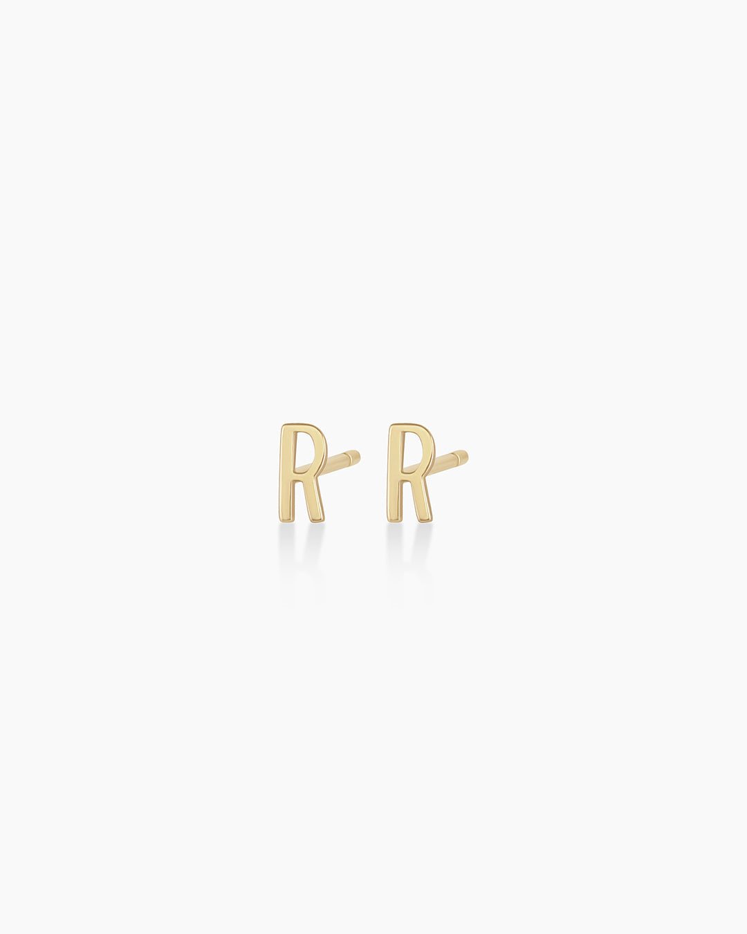 Alphabet earring stud || option::14k Solid Gold, R, Pair
