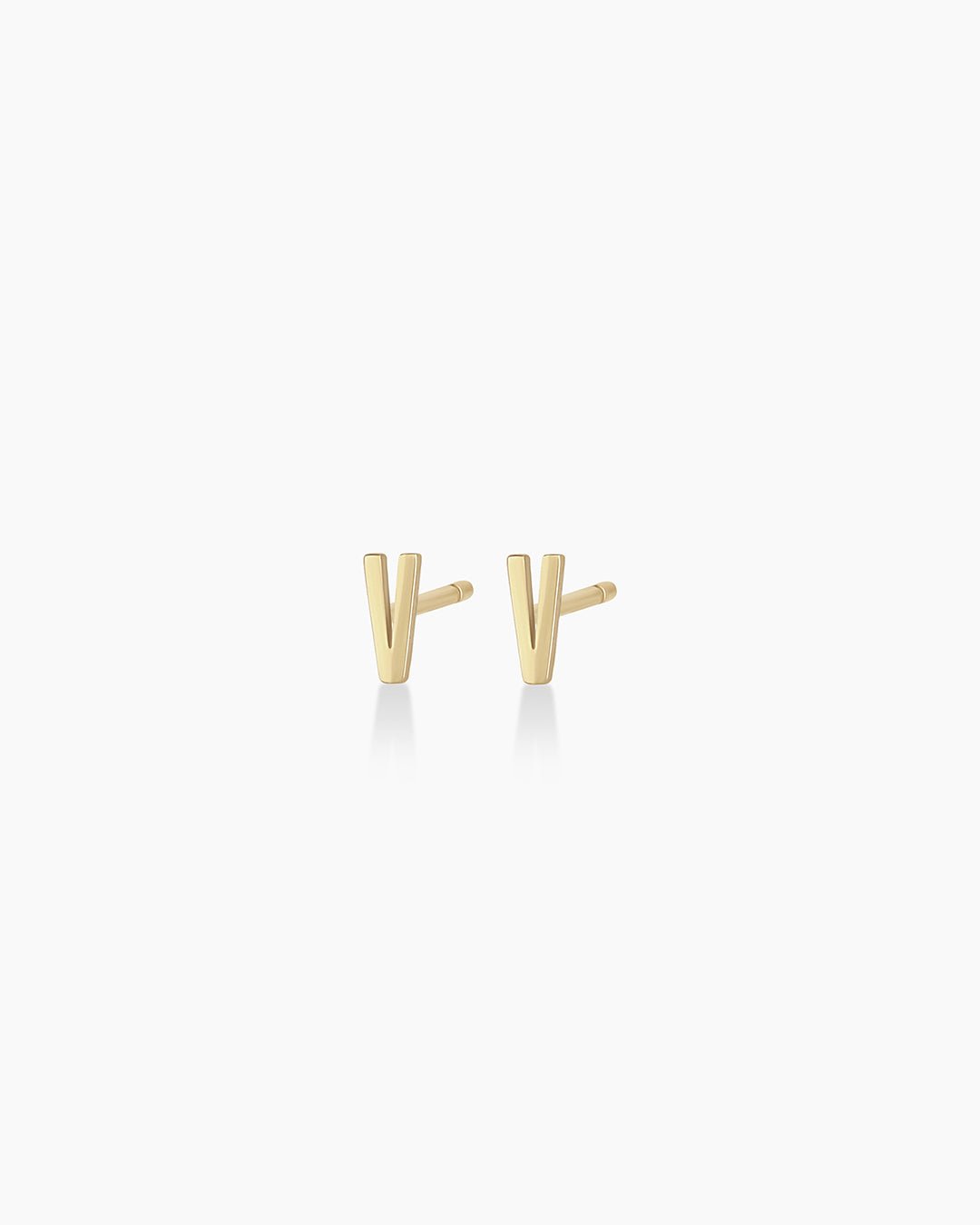 Alphabet earring stud || option::14k Solid Gold, V, Pair