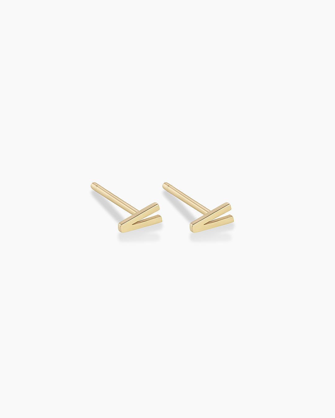 Alphabet earring stud || option::14k Solid Gold, V, Pair